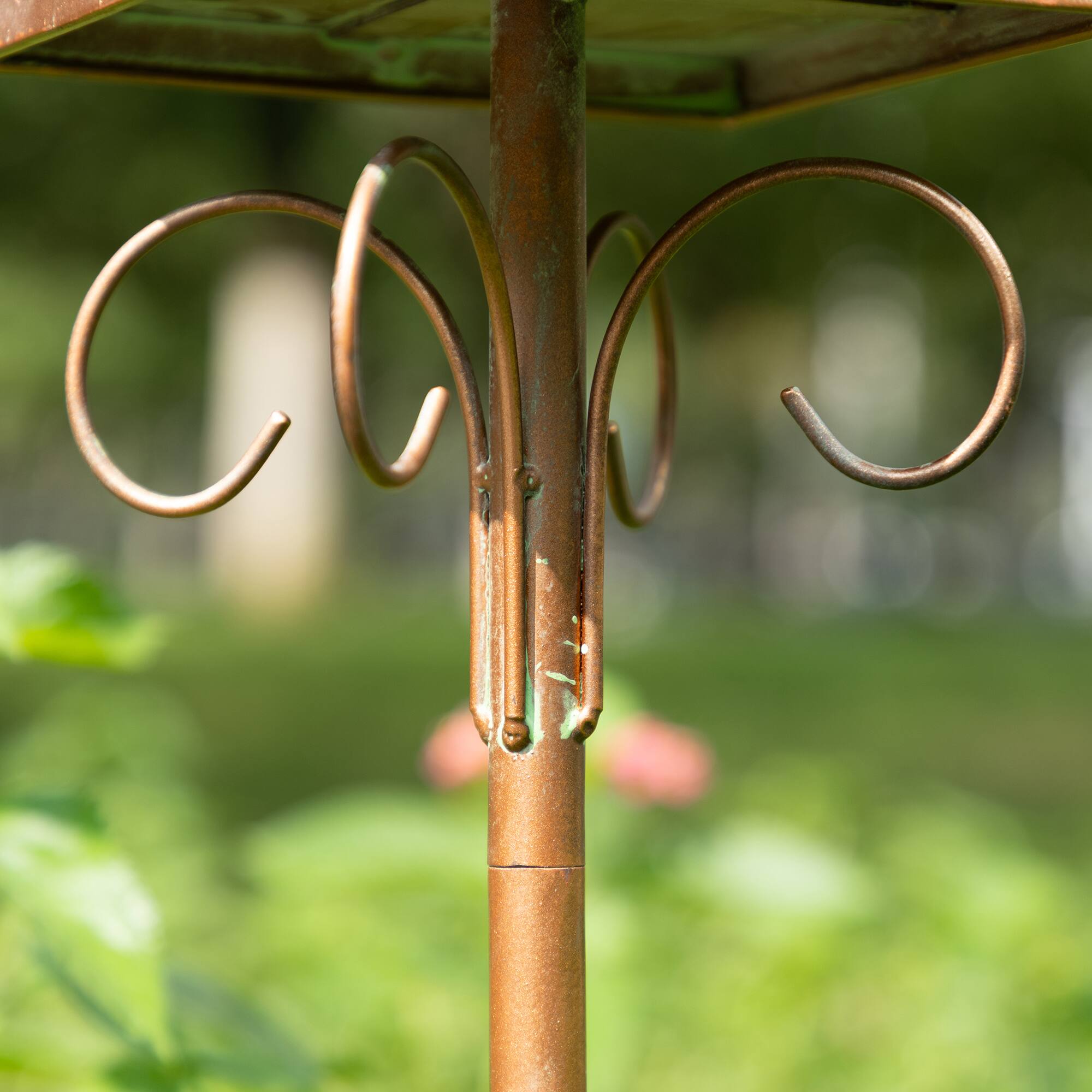 Glitzhome® 53" Farmhouse Faux Copper 2-Tiered Metal Garden Birdhouse with Stake